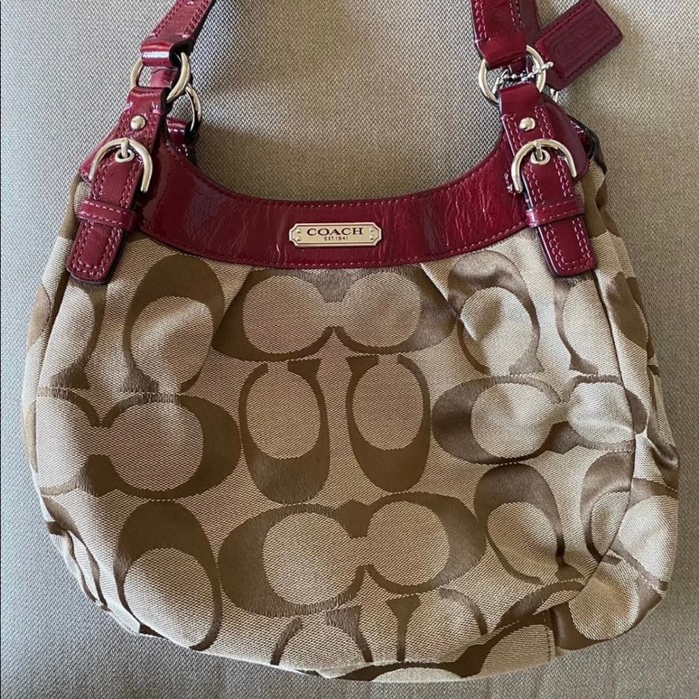 Coach Soho Brown Purse with Red Trim
